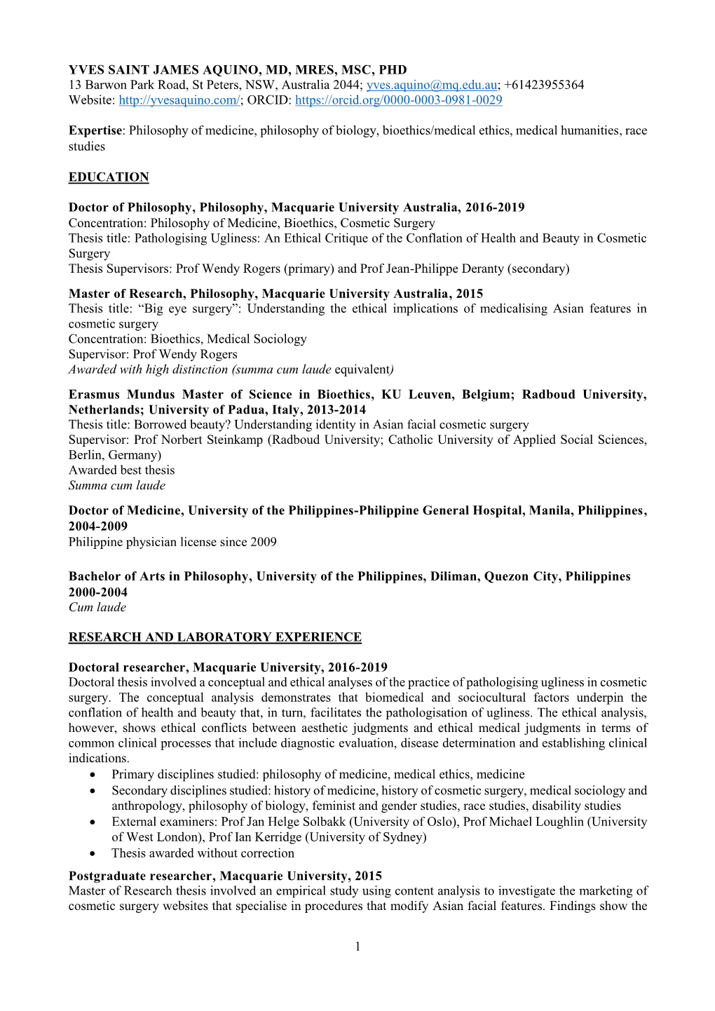 Yves.Aquino@Mq.Edu.Au; +61423955364 Website: ORCID