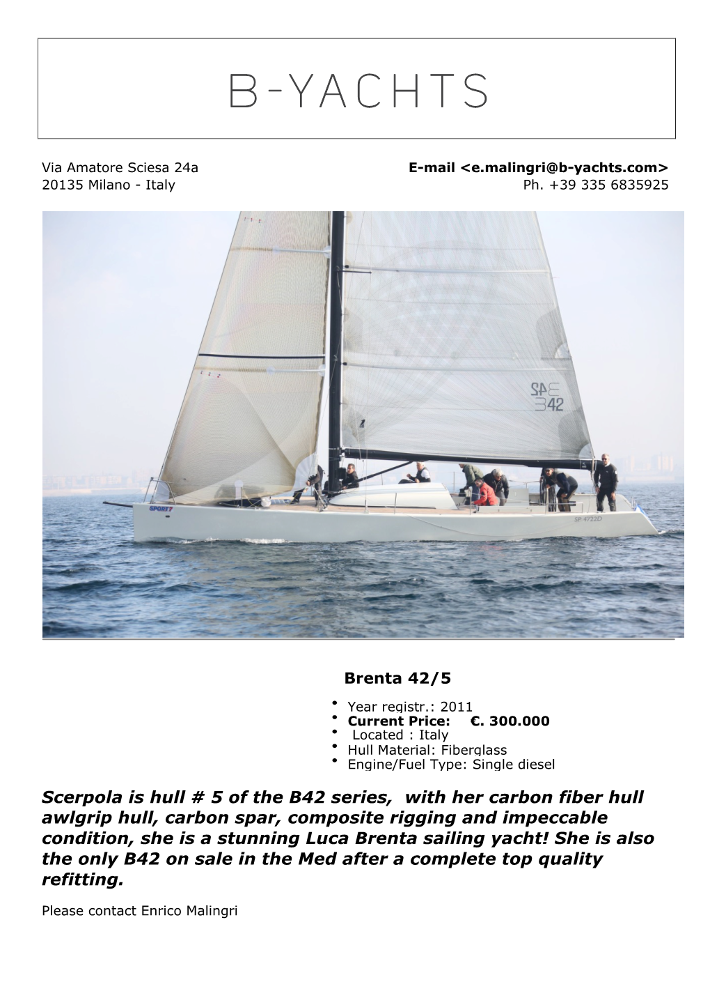 Scerpola Is Hull # 5 of the B42 Series, with Her Carbon Fiber