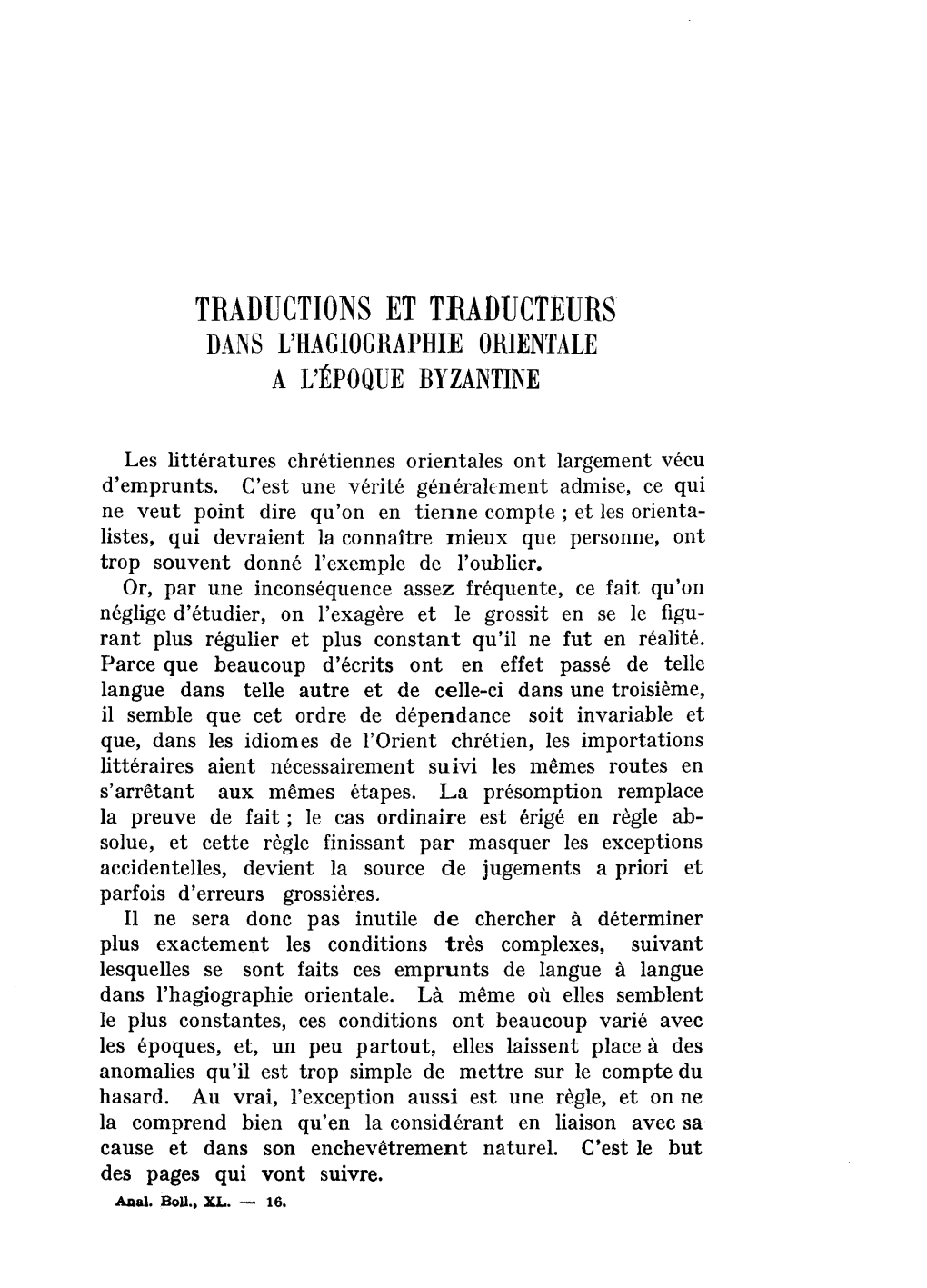 Traductions Et Traducteurs Dans L'hagiographie Orientale a L'époque Byzantine