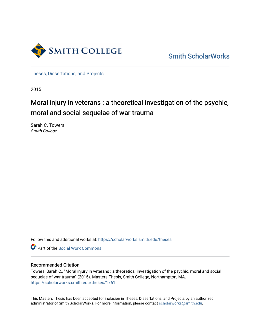 Moral Injury in Veterans : a Theoretical Investigation of the Psychic, Moral and Social Sequelae of War Trauma