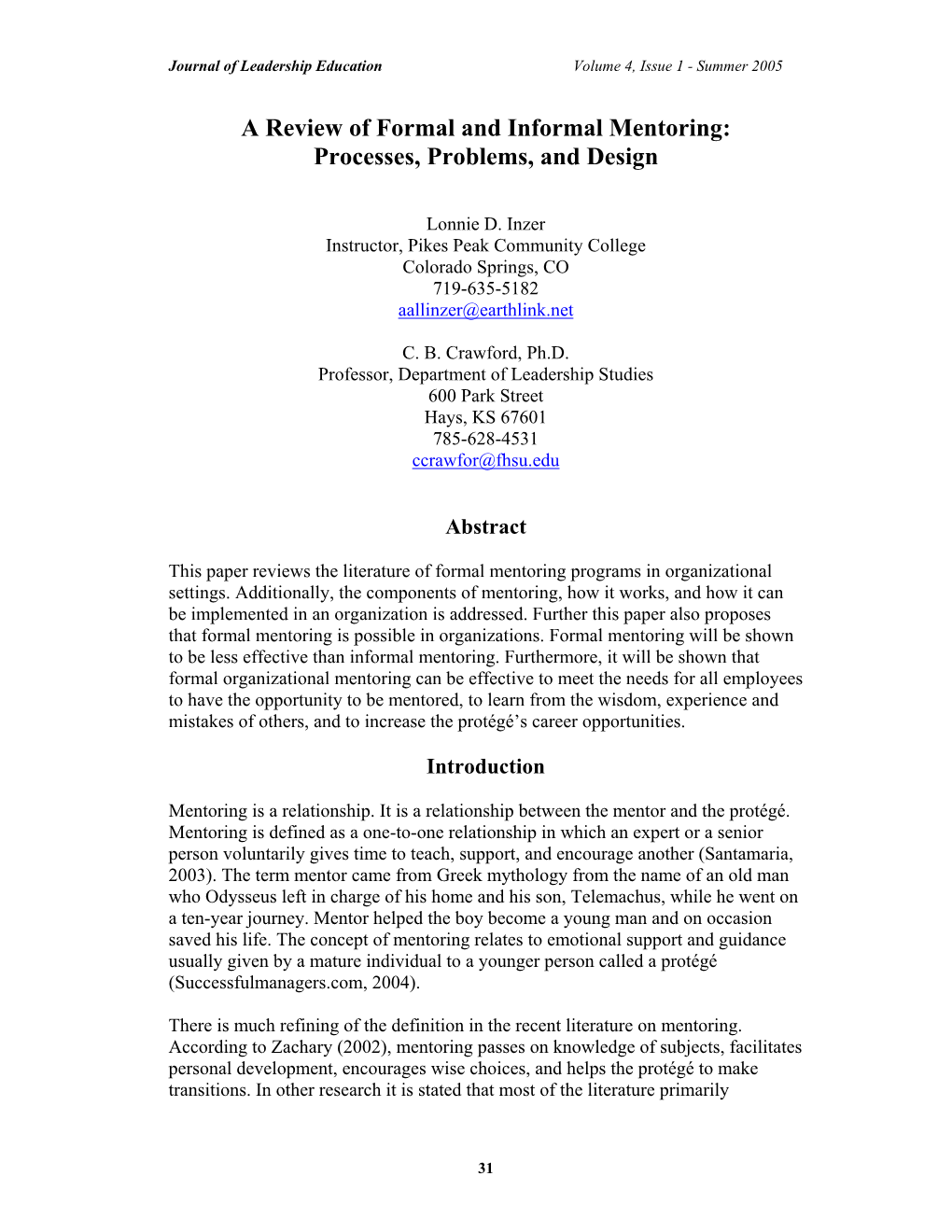 A Review of Formal and Informal Mentoring: Processes, Problems, and Design