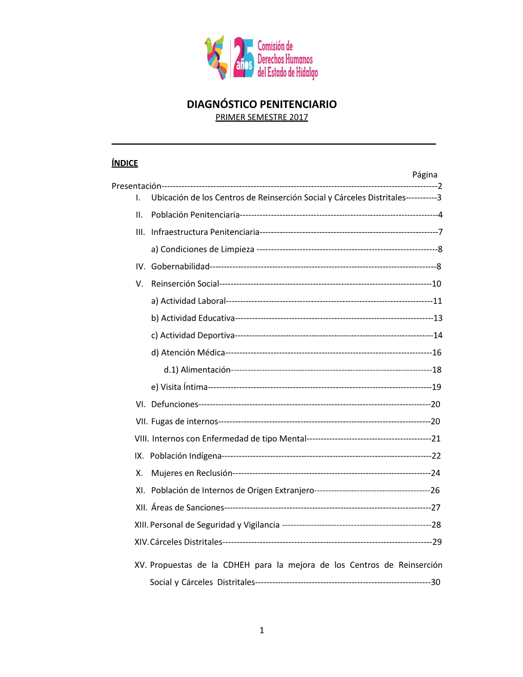 Diagnóstico Penitenciario Primer Semestre 2017