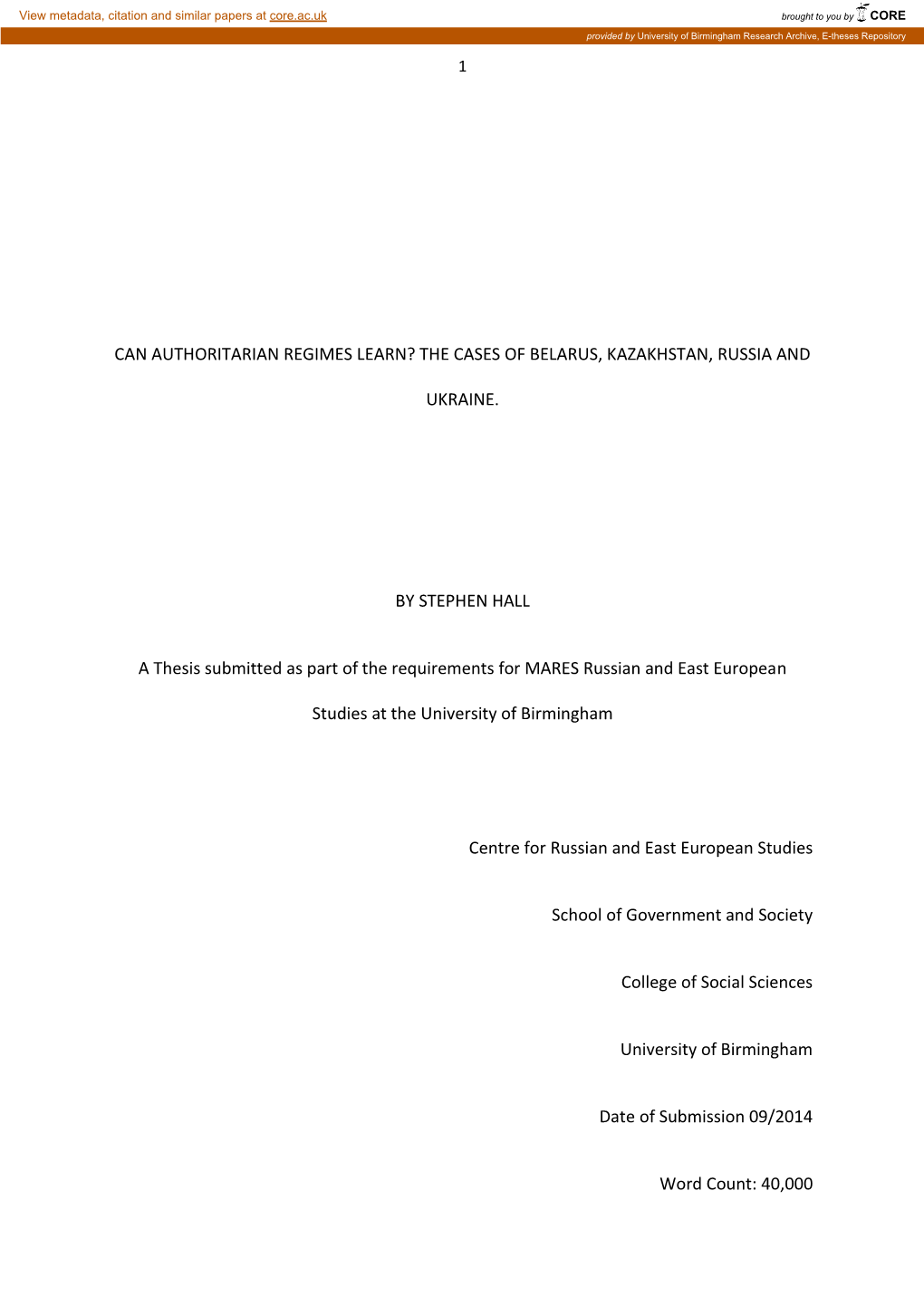 Can Authoritarian Regimes Learn? the Cases of Belarus, Kazakhstan, Russia And