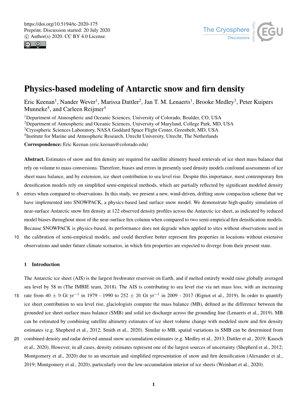 Physics-Based Modeling of Antarctic Snow and Firn Density