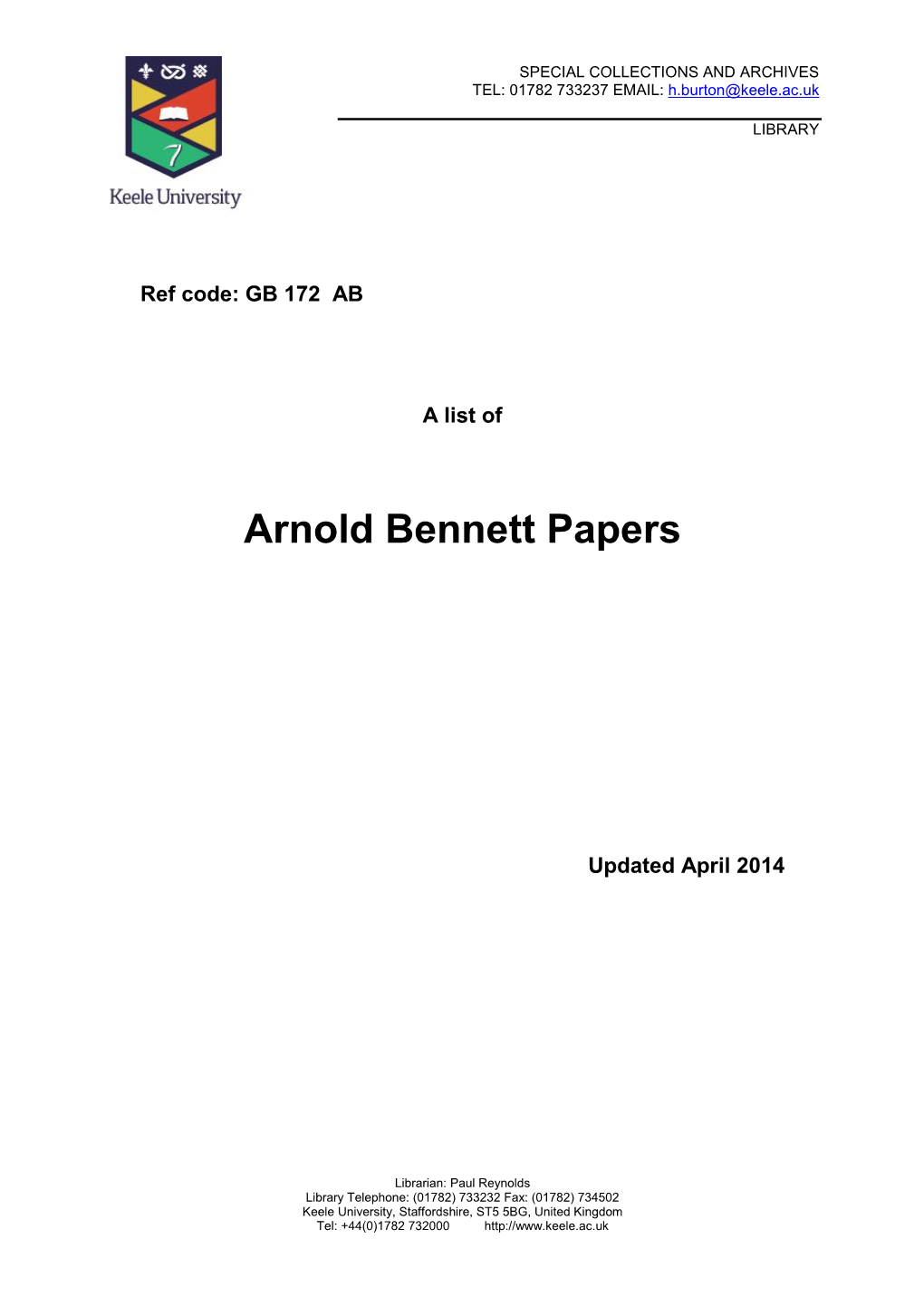 Arnold Bennett Papers