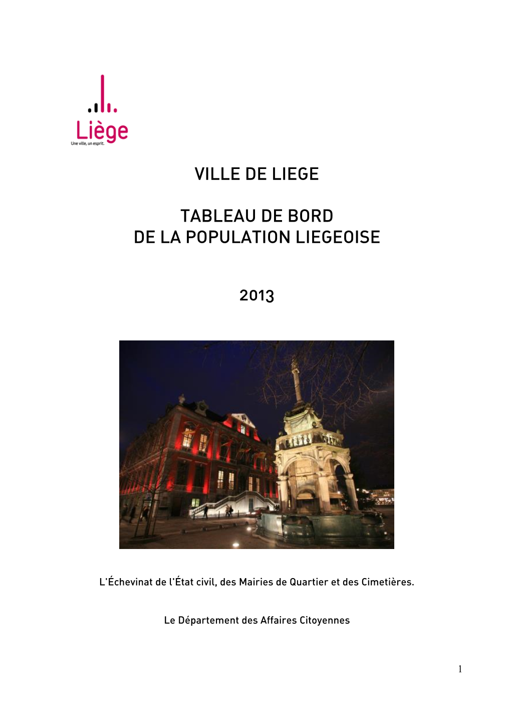Ville De Liege Tableau De Bord De La Population Liegeoise 2013