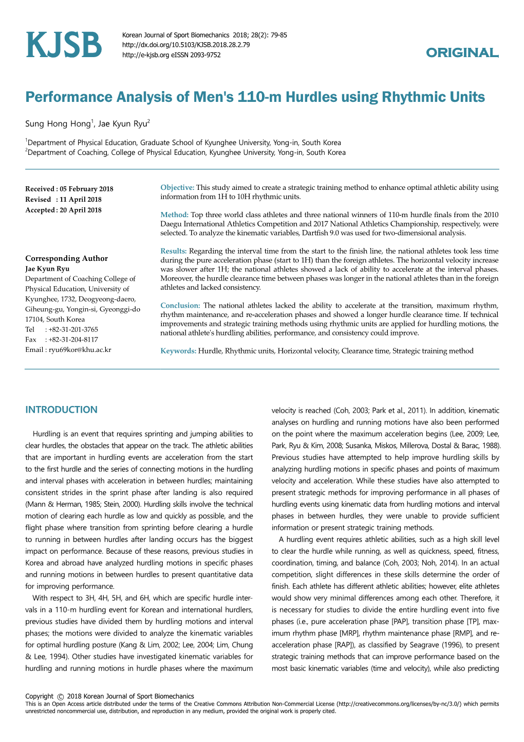 Performance Analysis of Men's 110-M Hurdles Using Rhythmic Units