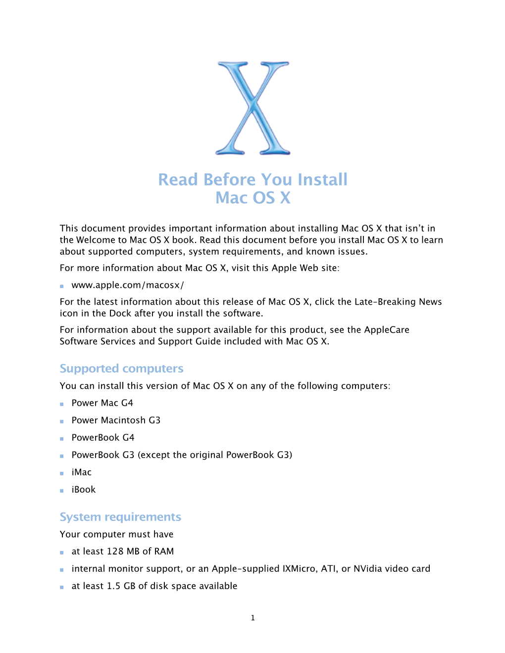 Read Before You Install Mac OS X