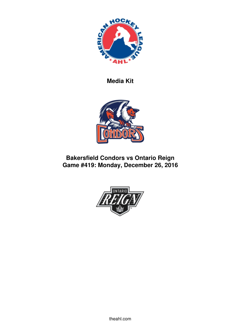 Media Kit Bakersfield Condors Vs Ontario Reign Game #419