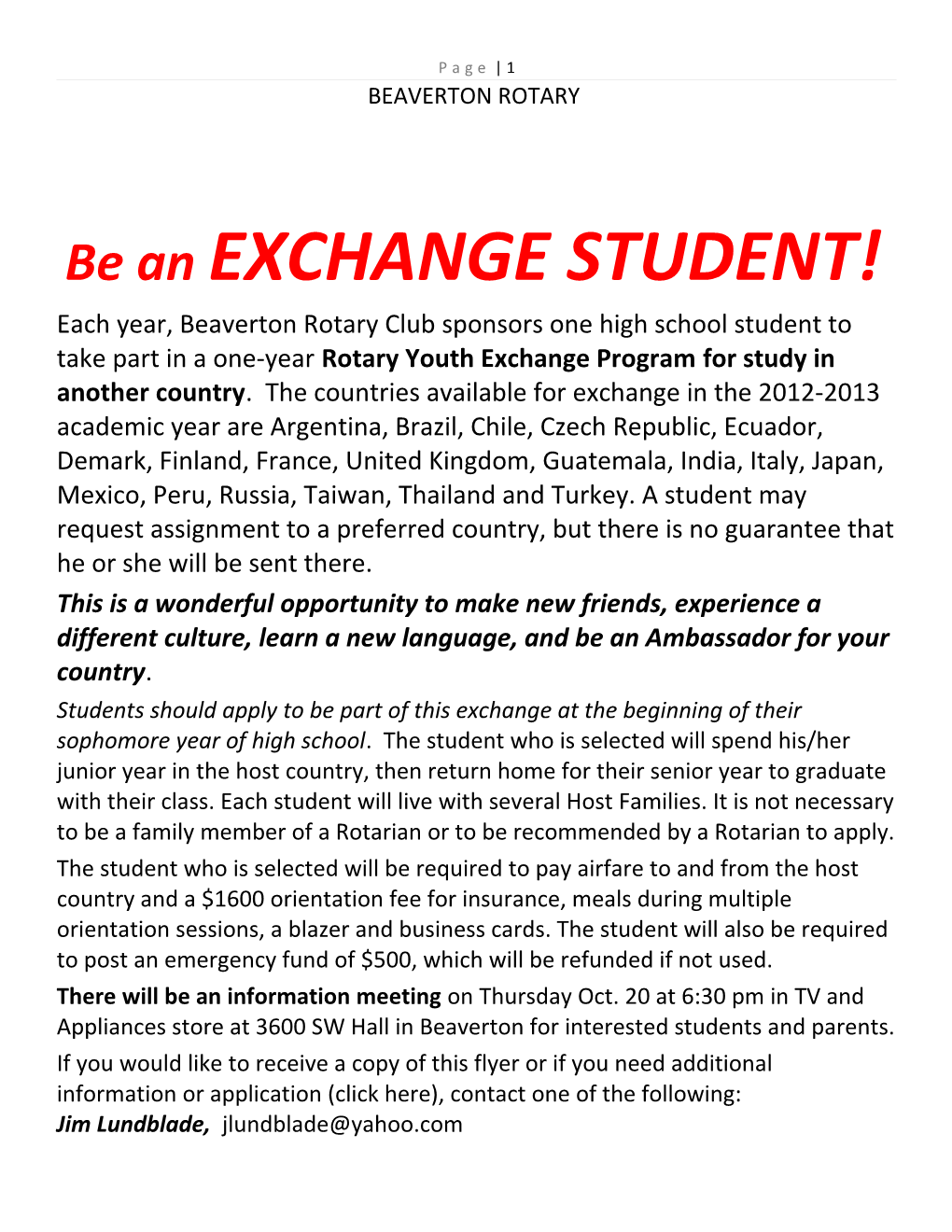Be an EXCHANGE STUDENT!