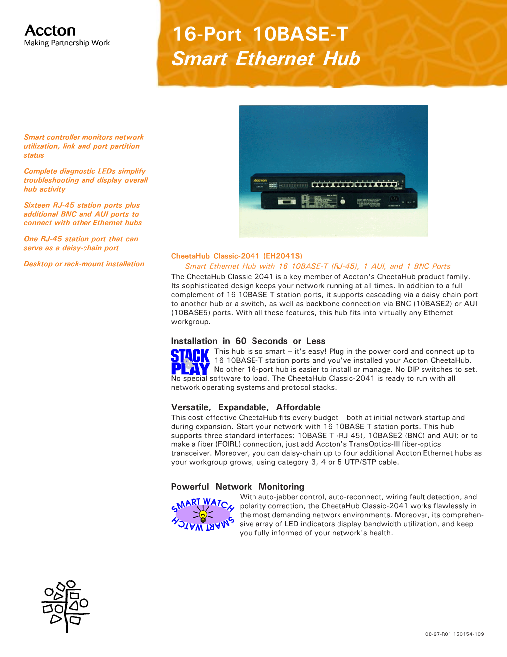 16-Port 10BASE-T Smart Ethernet Hub