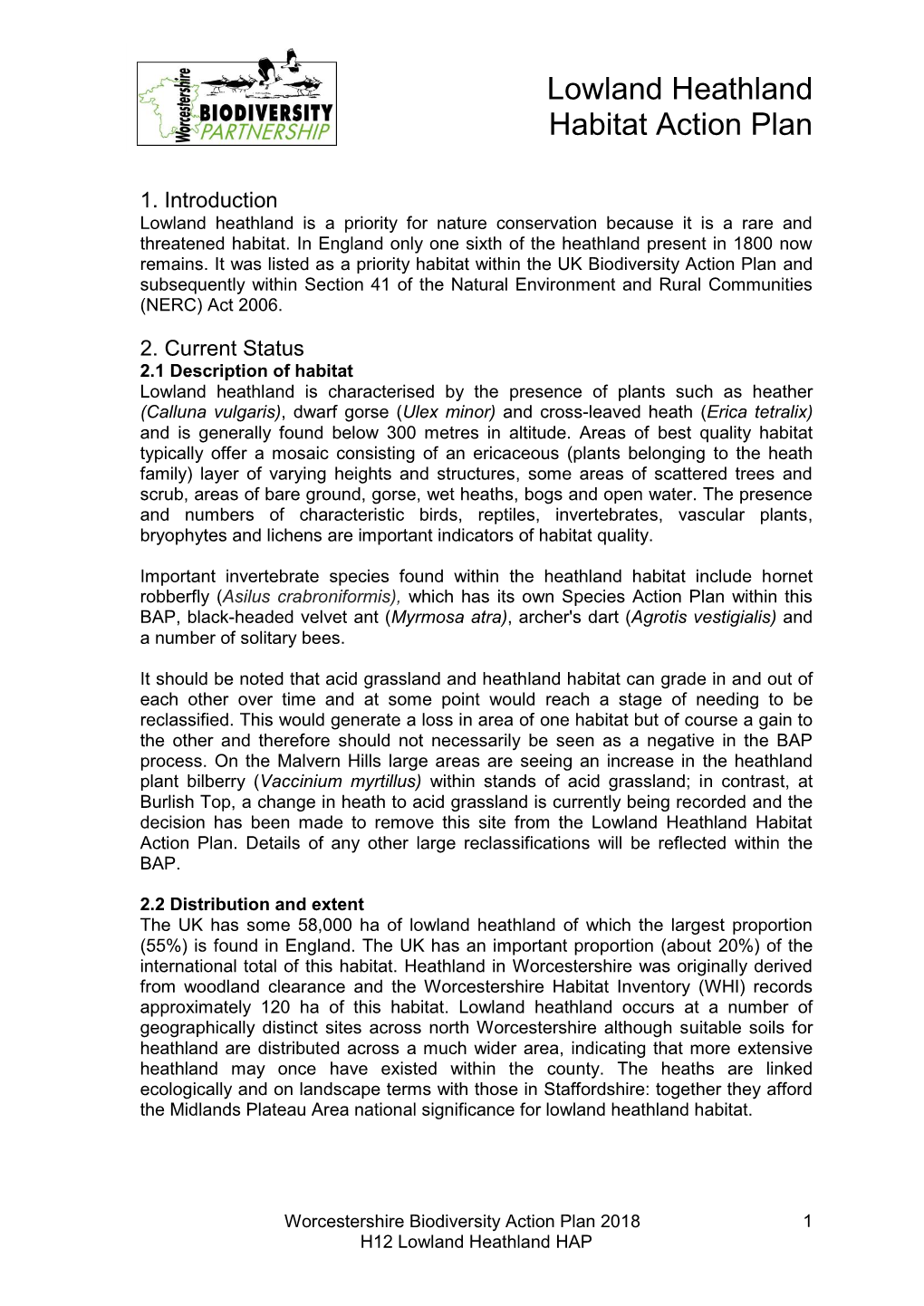 Lowland Heathland Habitat Action Plan