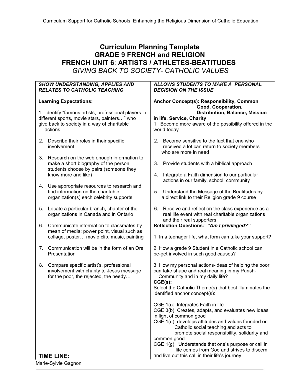 Curriculum Planning Template