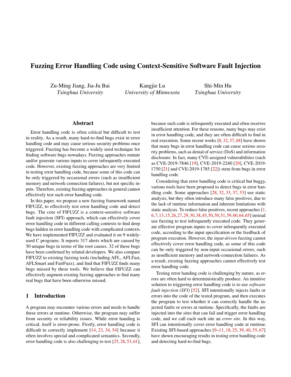 Fuzzing Error Handling Code Using Context-Sensitive Software Fault Injection