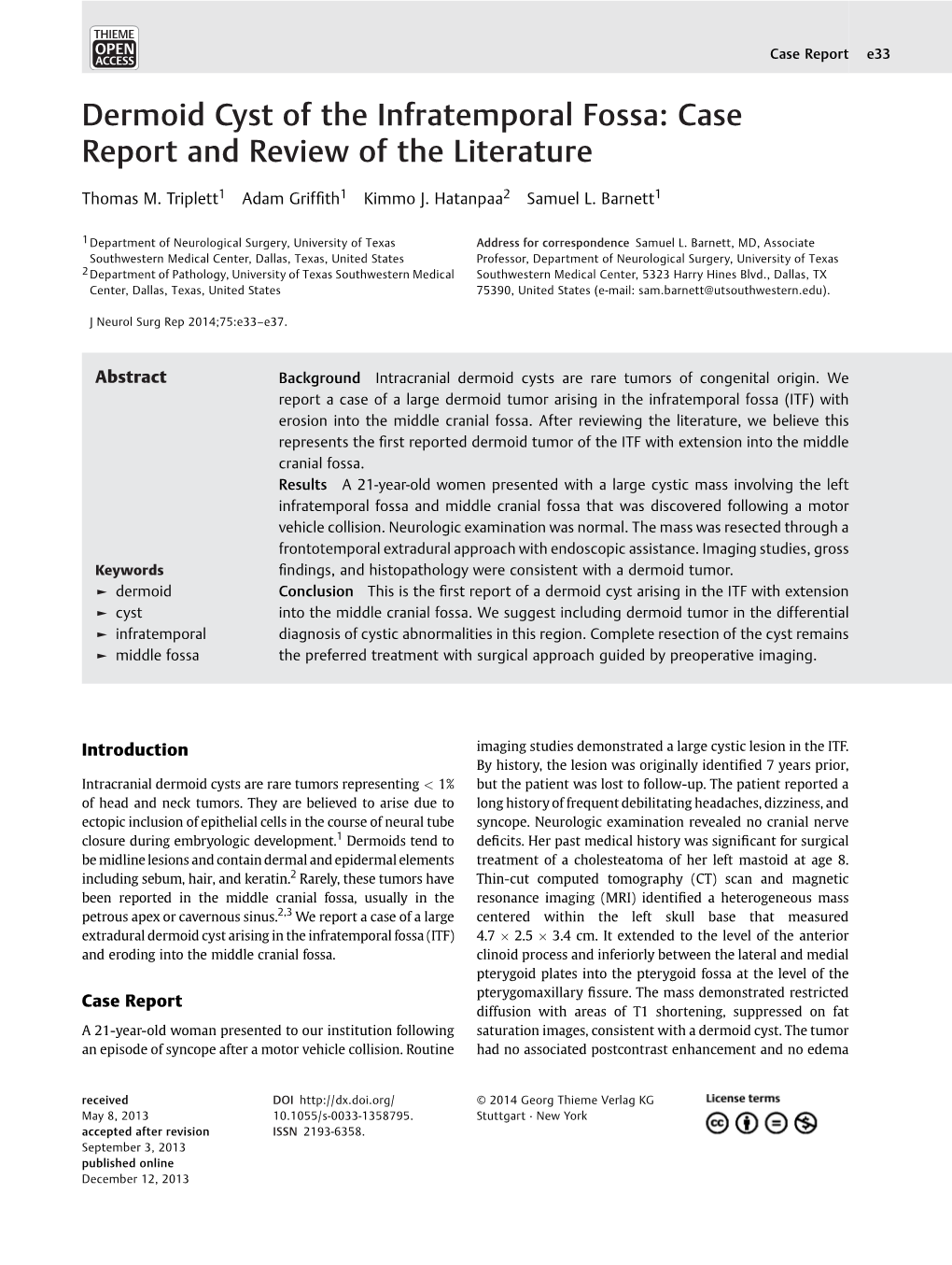 Dermoid Cyst of the Infratemporal Fossa: Case Report and Review of the Literature