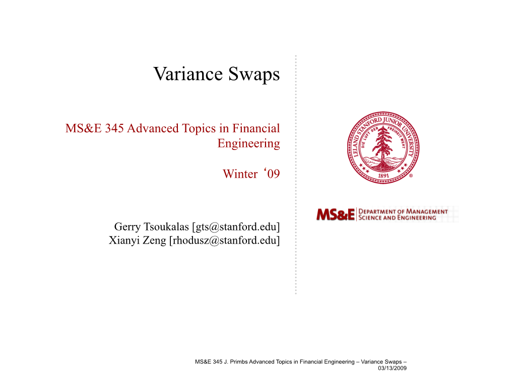 Variance Swaps -.: Mathematical Sciences : UTEP