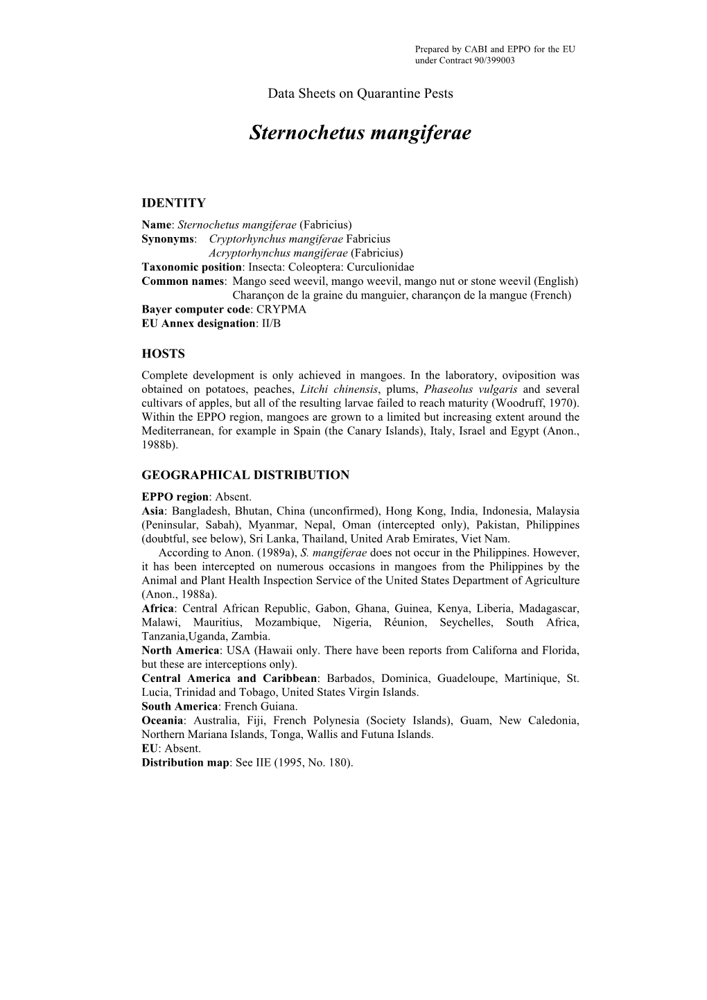 Data Sheets on Quarantine Pests