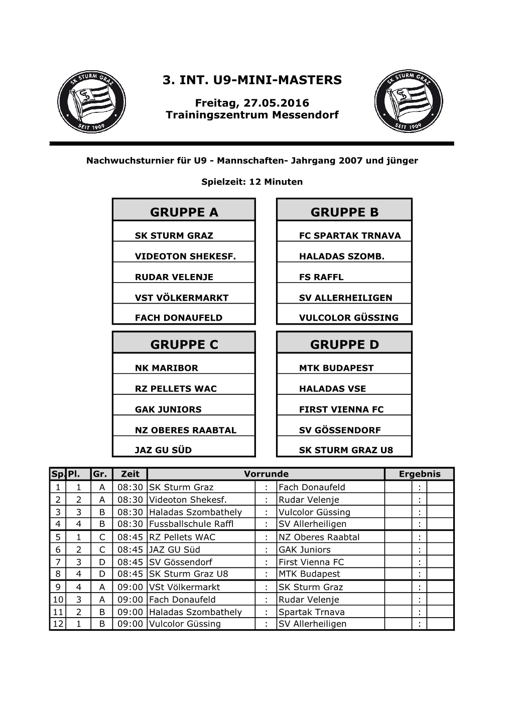 Auslosung U9-Mini Masters 2016