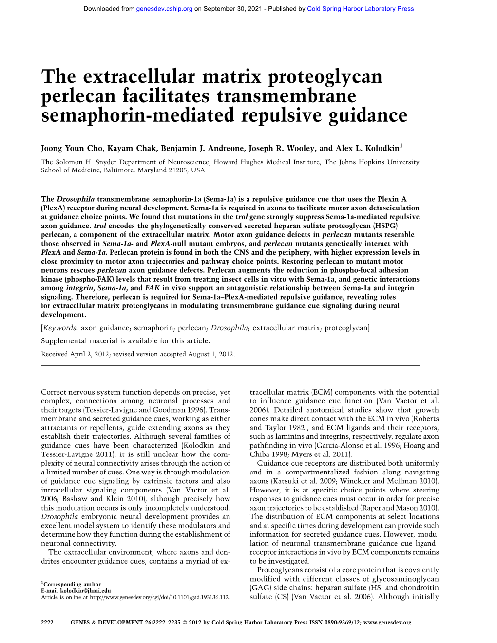 The Extracellular Matrix Proteoglycan Perlecan Facilitates Transmembrane Semaphorin-Mediated Repulsive Guidance