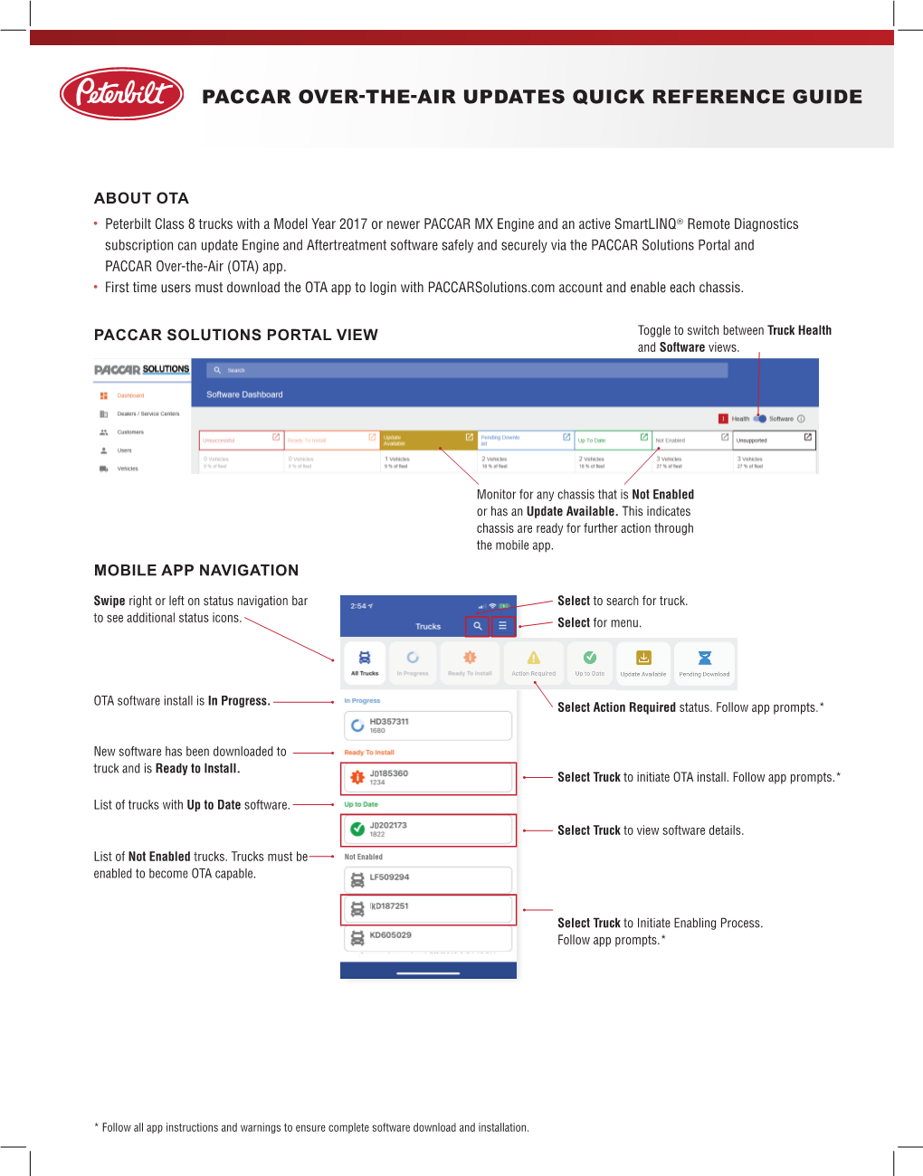 Paccar Over-The-Air Updates Quick Reference Guide