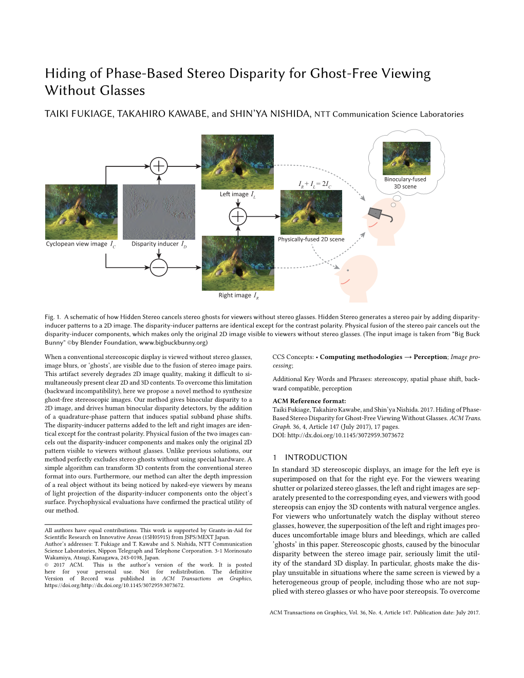 Hiding of Phase-Based Stereo Disparity for Ghost-Free Viewing Without Glasses