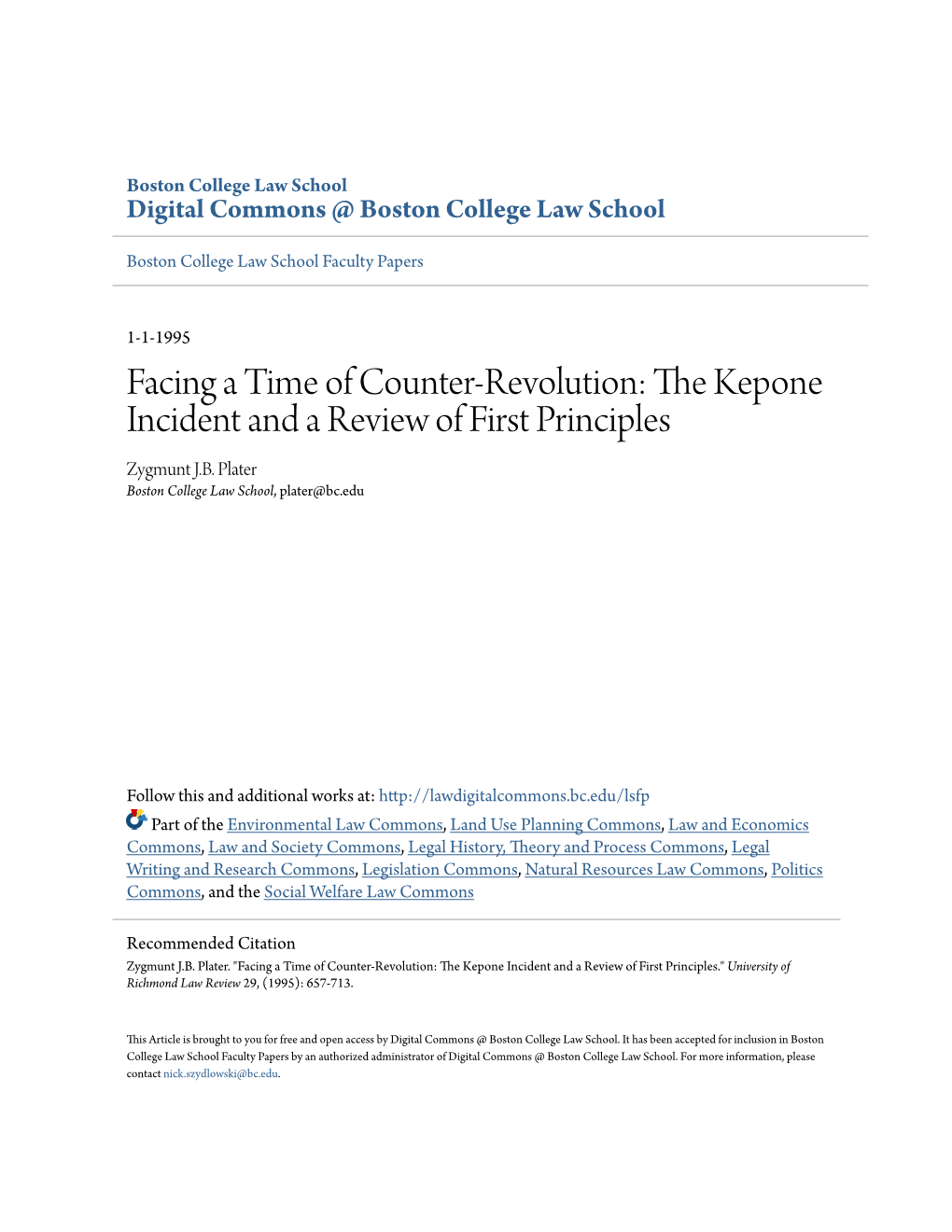 Facing a Time of Counter-Revolution: the Kepone Incident and a Review of First Principles Zygmunt J.B