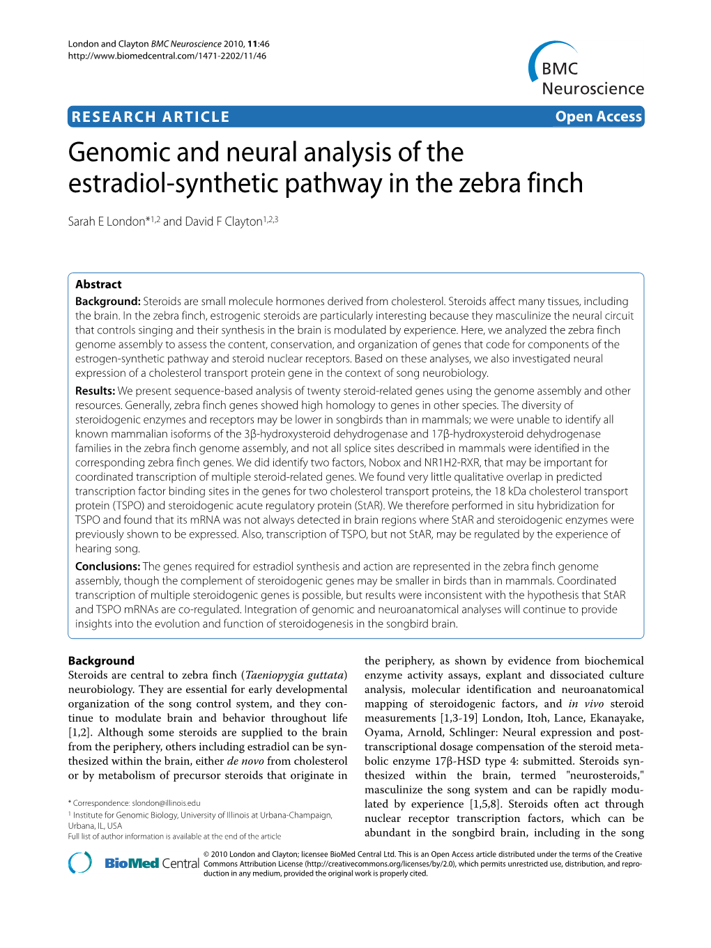 Genomic and Neural Analysis of the Estradiol-Synthetic Pathway in the Zebra Finch