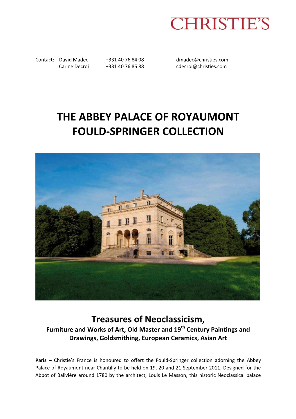 The Abbey Palace of Royaumont Fould-Springer Collection