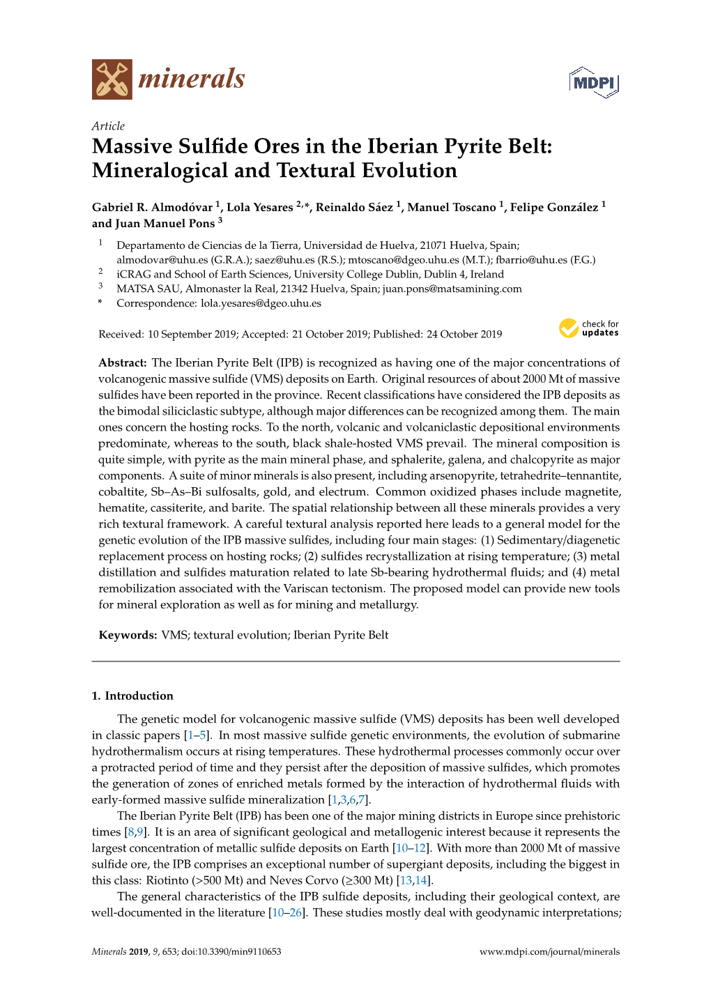 Massive Sulfide Ores in the Iberian Pyrite Belt: Mineralogical And