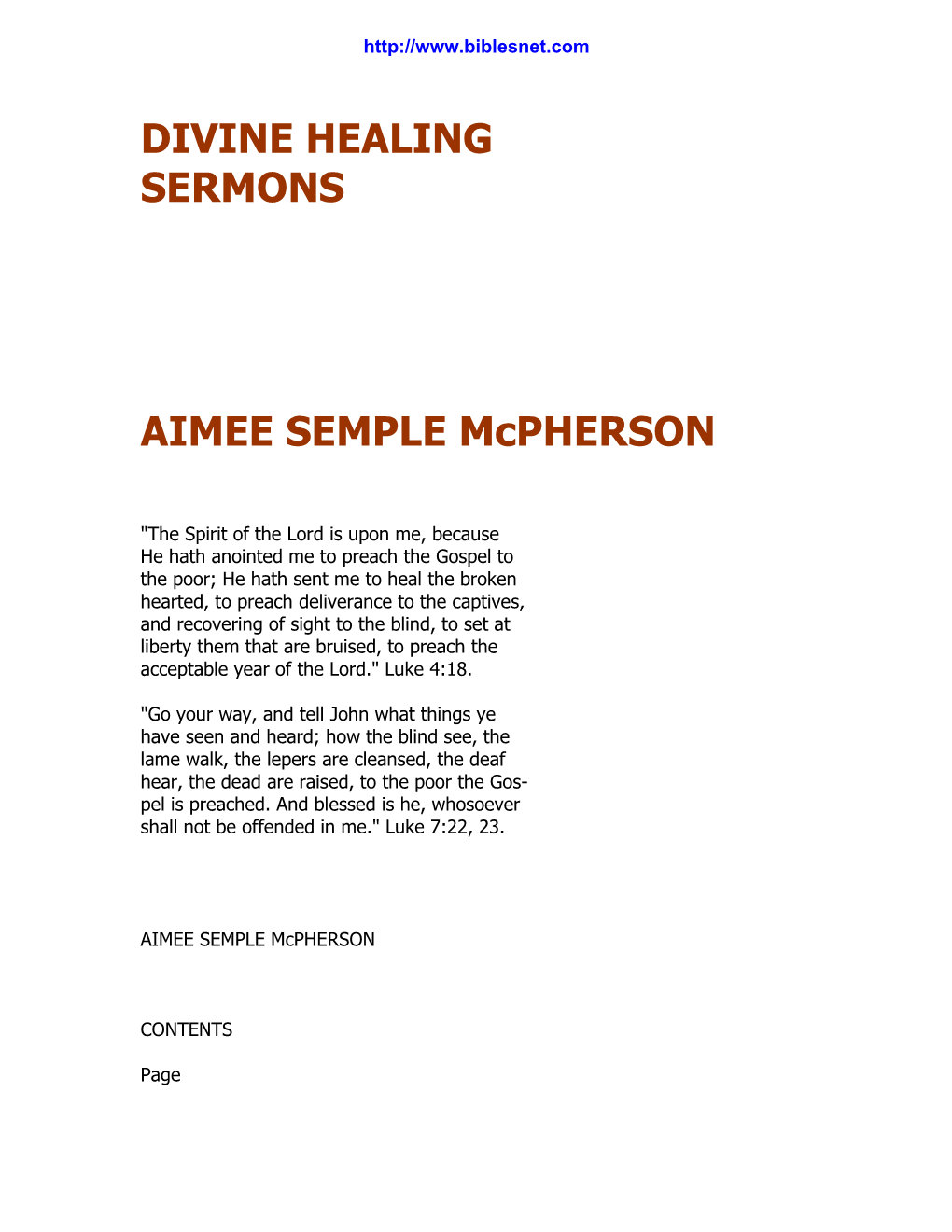 DIVINE HEALING SERMONS AIMEE SEMPLE Mcpherson