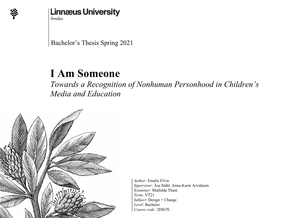 I Am Someone Towards a Recognition of Nonhuman Personhood in Children’S Media and Education