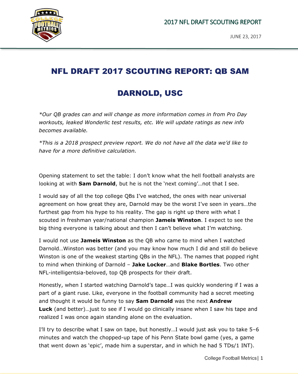 Nfl Draft 2017 Scouting Report: Qb Sam Darnold