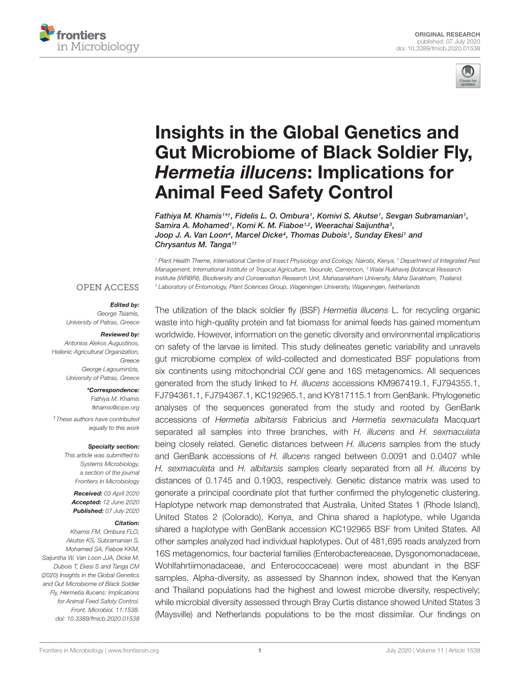 Insights in the Global Genetics and Gut Microbiome of Black Soldier Fly, Hermetia Illucens: Implications for Animal Feed Safety Control