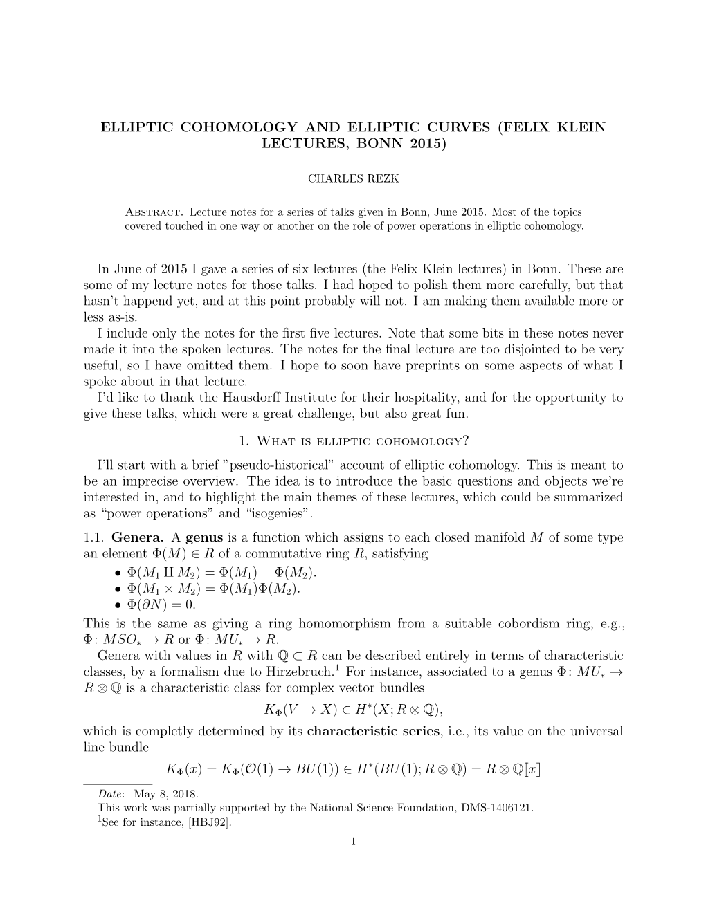 Elliptic Cohomology and Elliptic Curves (Felix Klein Lectures, Bonn 2015)