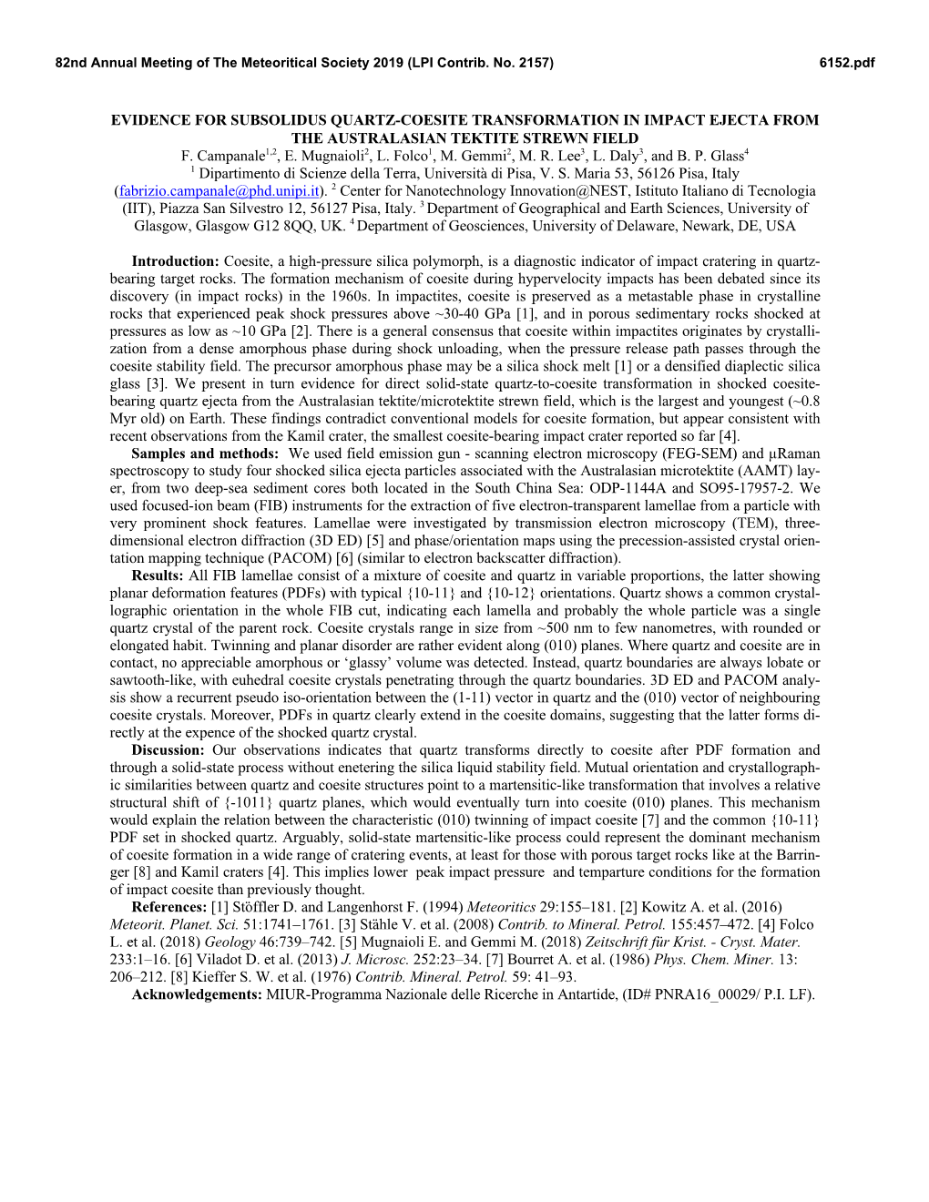 Evidence for Subsolidus Quartz-Coesite Transformation in Impact Ejecta from the Australasian Tektite Strewn Field F