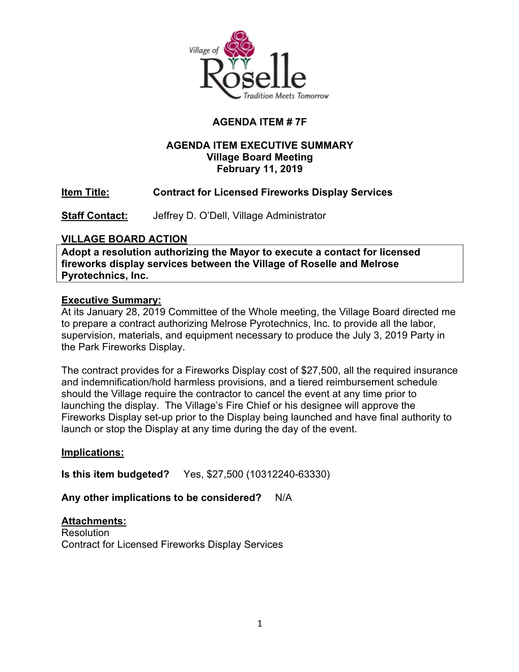 Contract for Licensed Fireworks Display Services