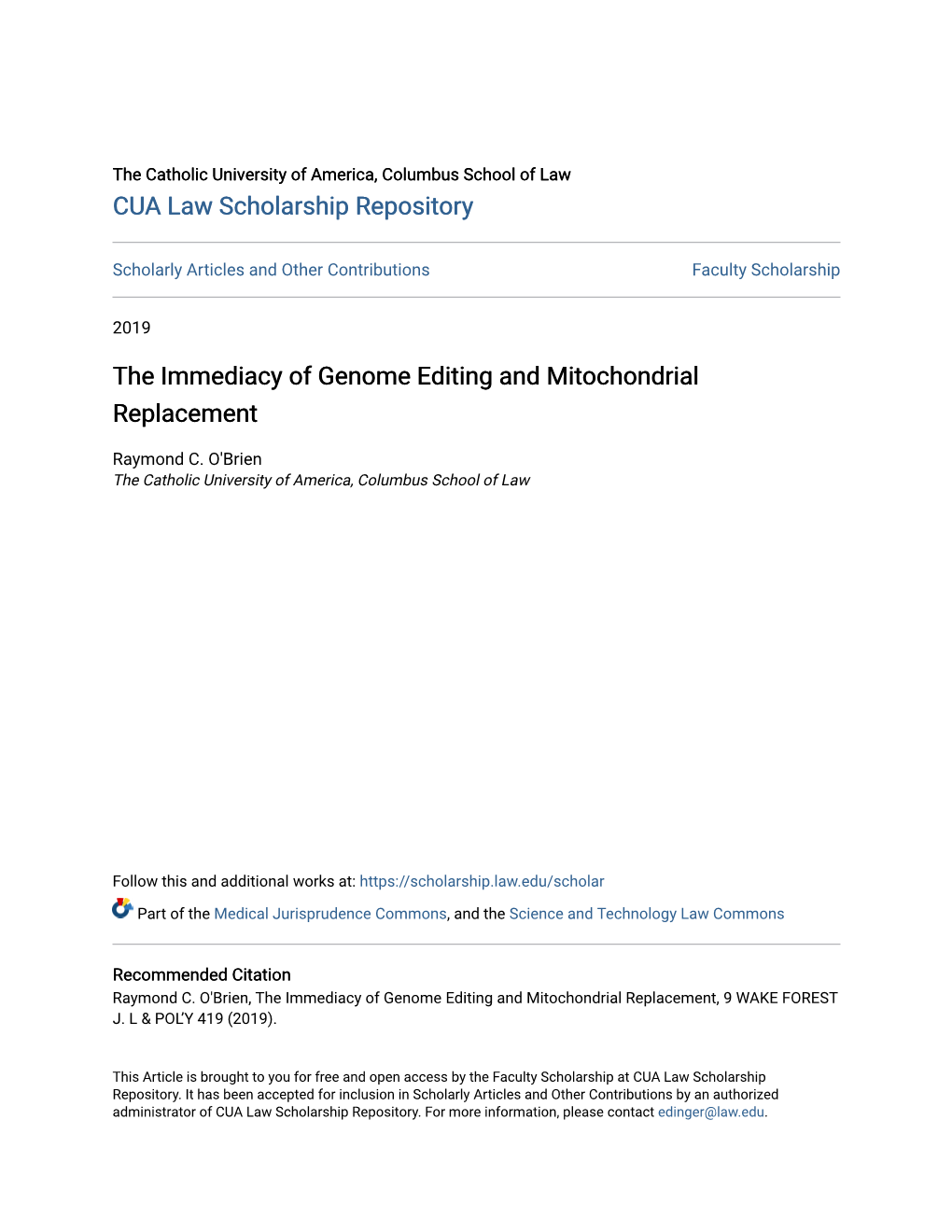 The Immediacy of Genome Editing and Mitochondrial Replacement