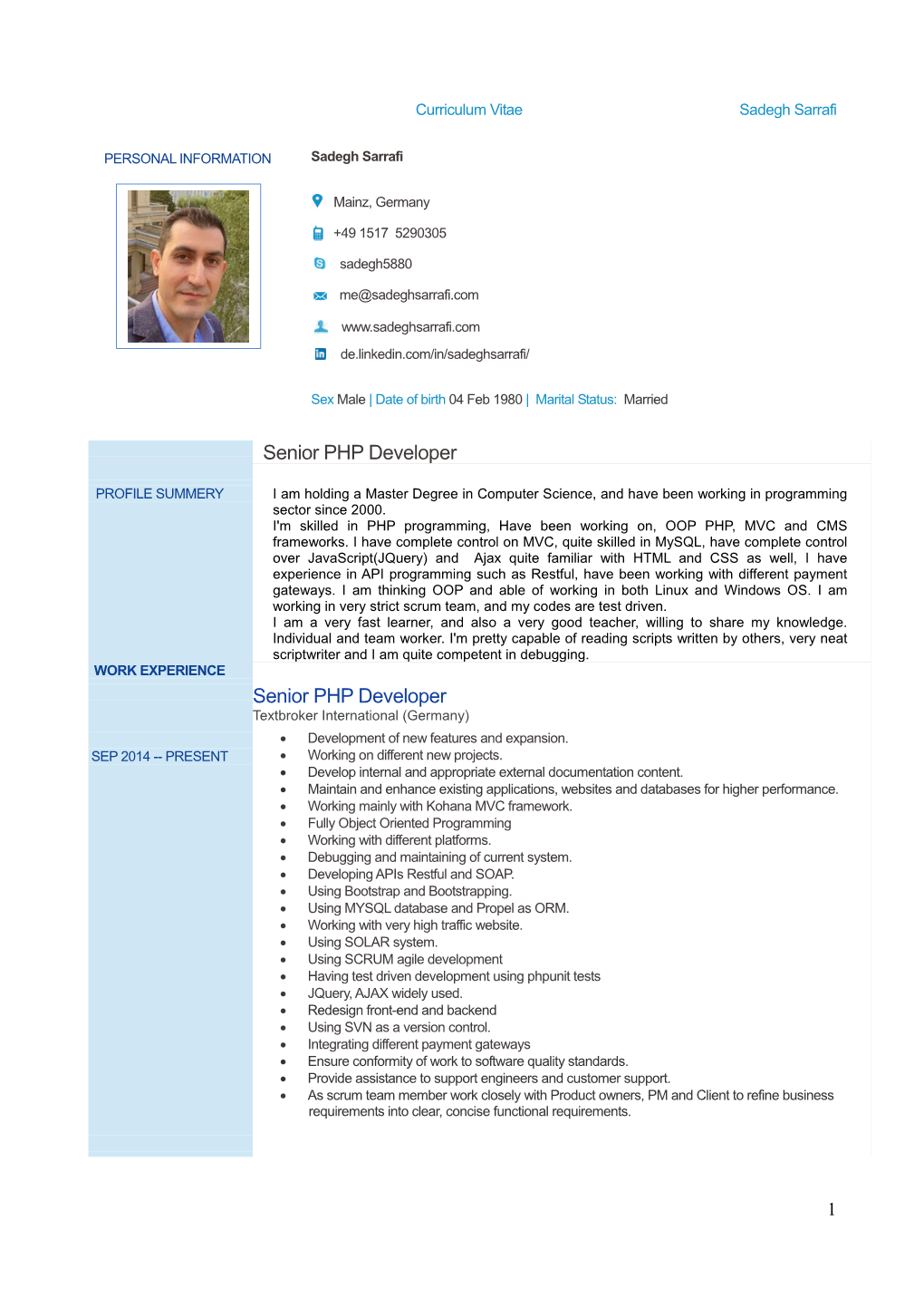 Curriculum Vitae Sadegh Sarrafi