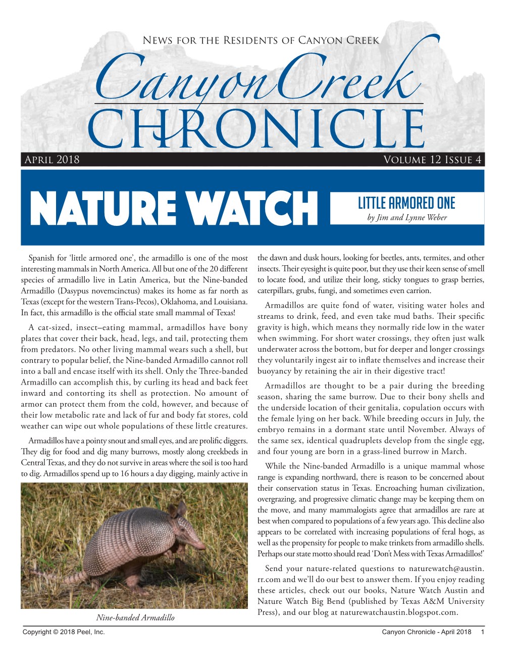 Canyon Chronicle - April 2018 1 Sudoku CANYON CHRONICLE the Challenge Is to Fill Every Row Across, Every Column Down, and Every 3X3 Box with the Digits 1 Through 9