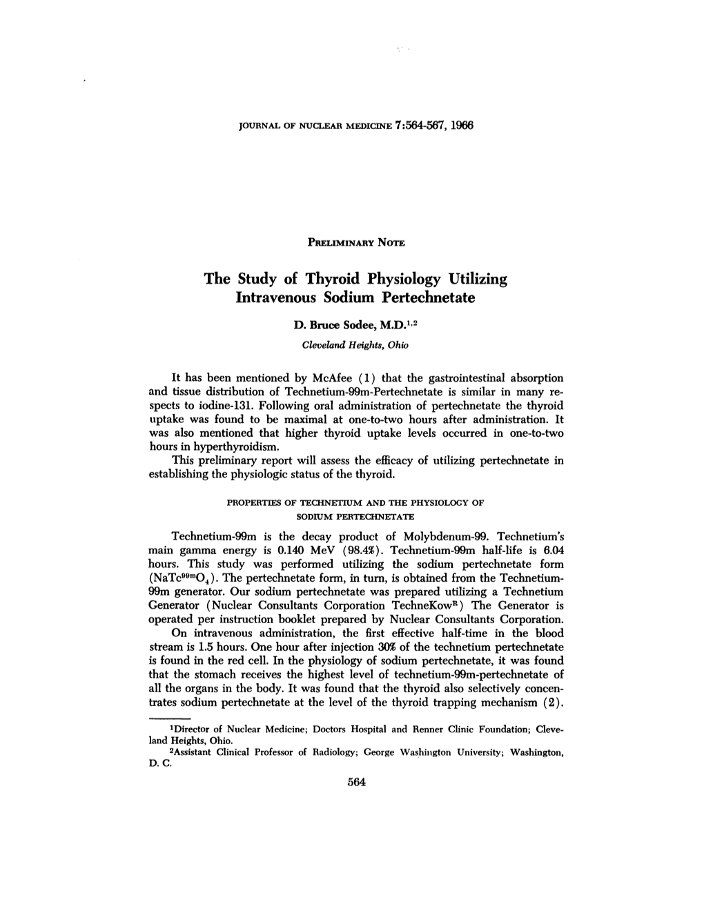 The Study of Thyroid Physiology Utilizing Intravenous Sodium Pertechnetate