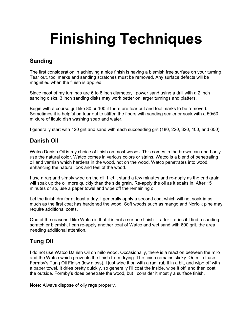 Finishing Techniques