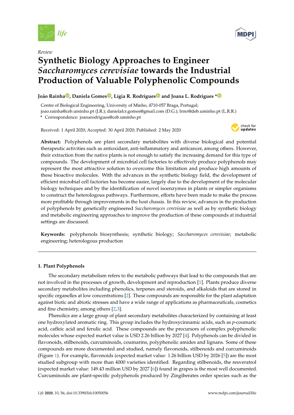 Synthetic Biology Approaches to Engineer Saccharomyces Cerevisiae Towards the Industrial Production of Valuable Polyphenolic Compounds