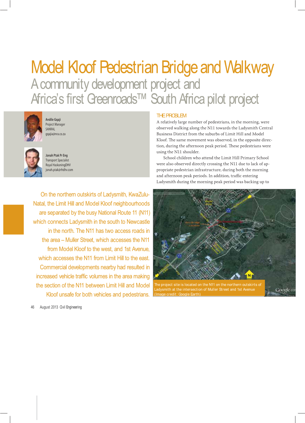 Model Kloof Pedestrian Bridge and Walkway a Community Development Project and Africa’S First Greenroads™ South Africa Pilot Project