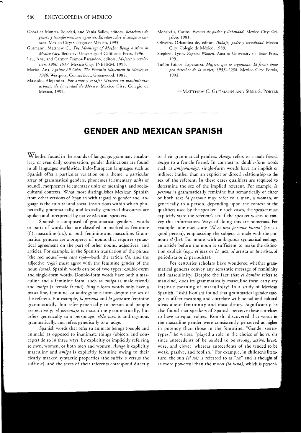 Gender and Mexican Spanish