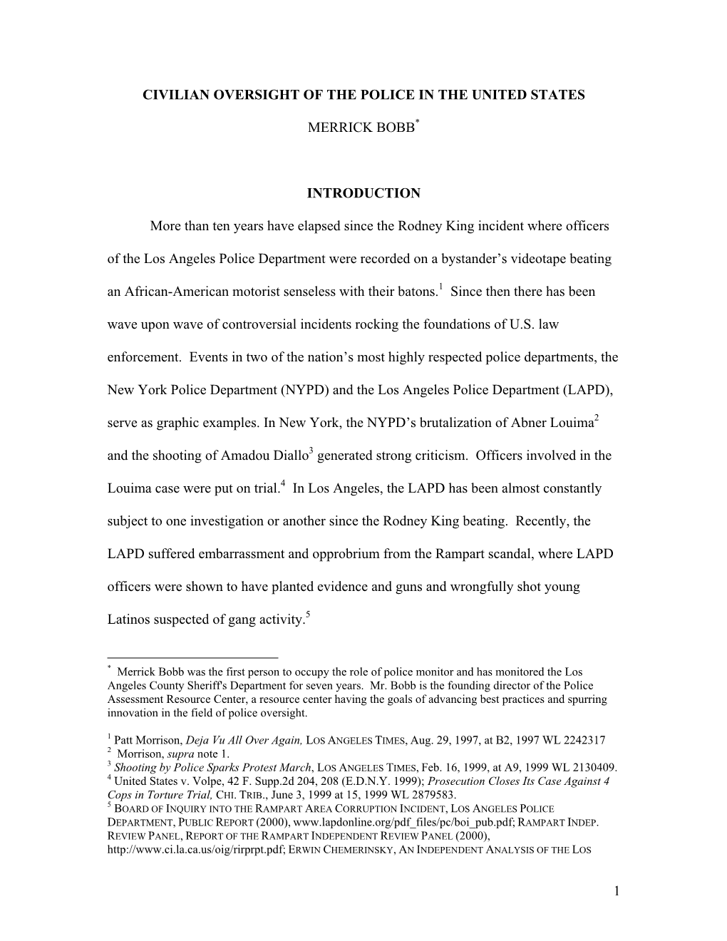 Civilian Oversight of the Police in the United States