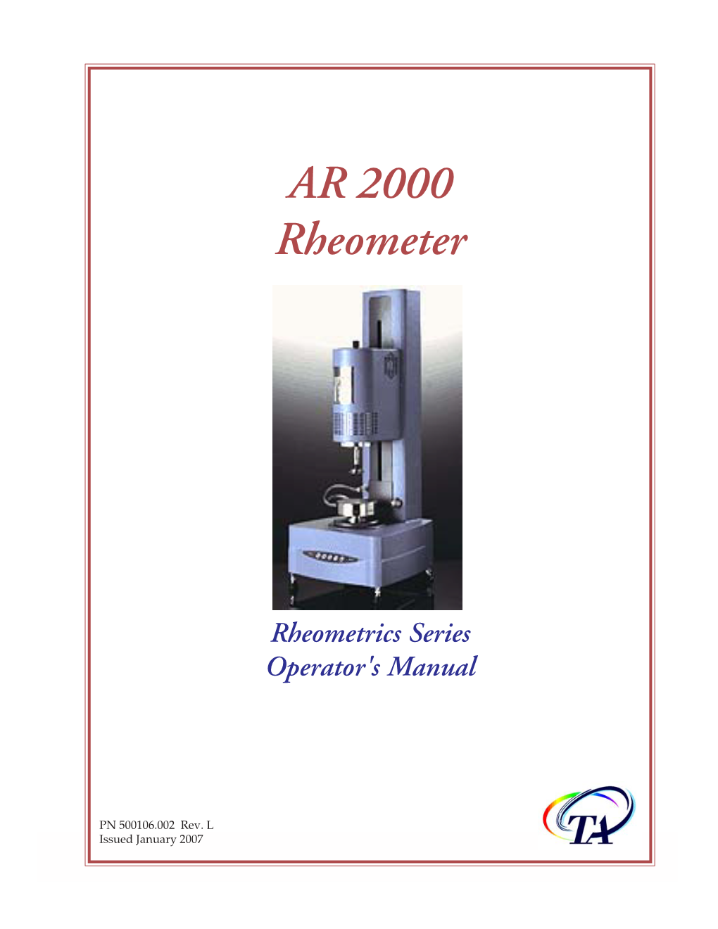 AR 2000 Rheometer Operator's Manual