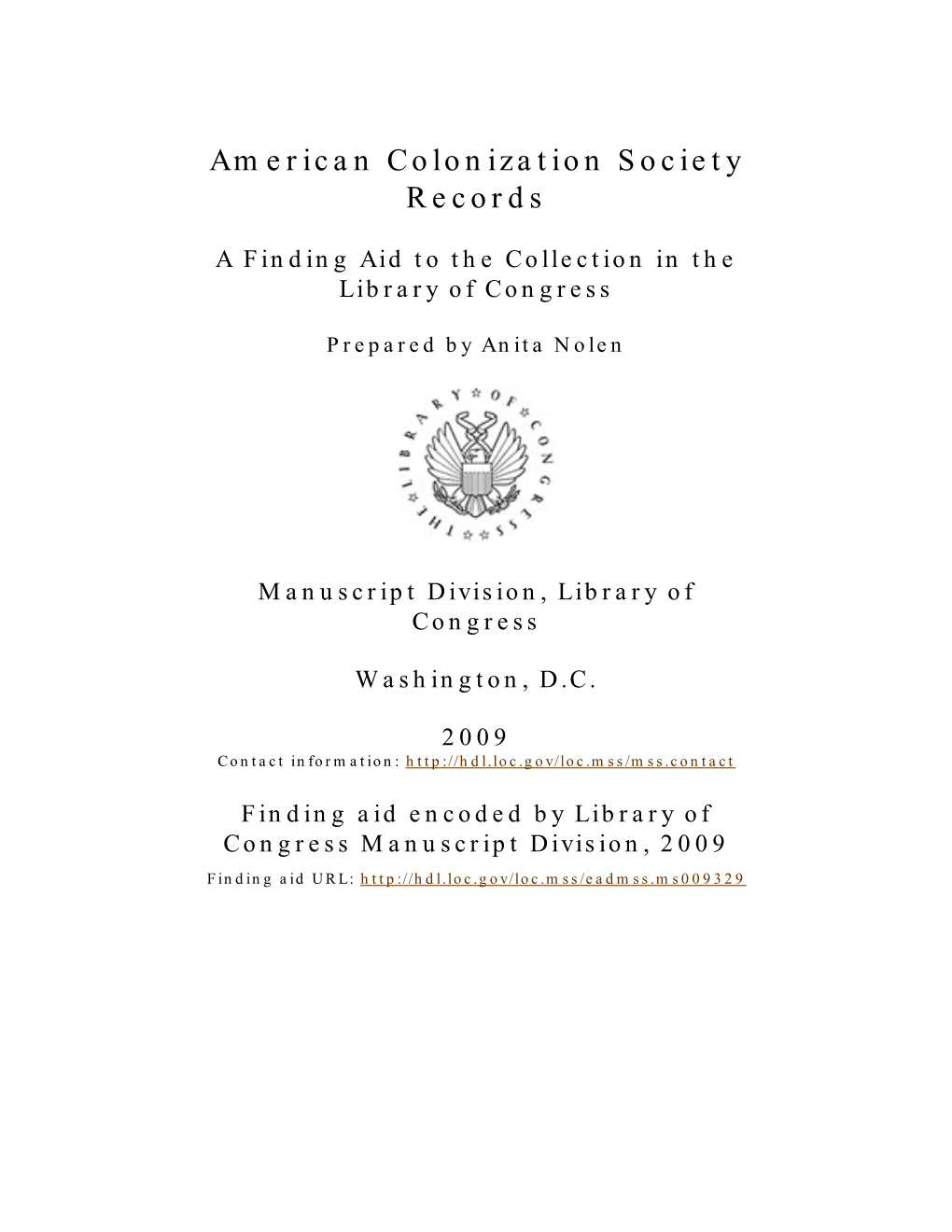 American Colonization Society Records [Finding Aid]