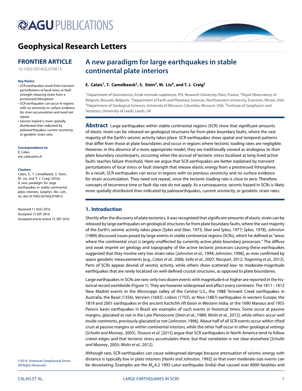 A New Paradigm for Large Earthquakes in Stable Continental Plate Interiors