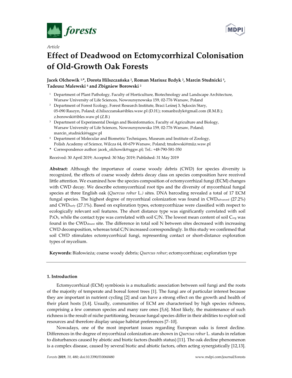Effect of Deadwood on Ectomycorrhizal Colonisation of Old-Growth Oak Forests