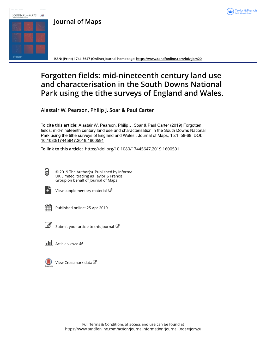Forgotten Fields: Mid-Nineteenth Century Land Use and Characterisation in the South Downs National Park Using the Tithe Surveys of England and Wales